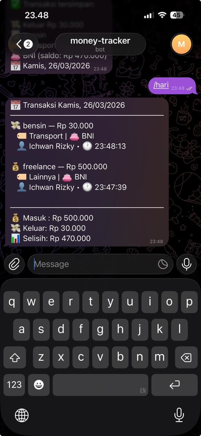 Cek transaksi harian