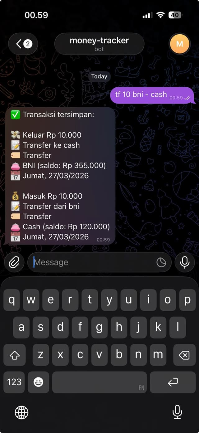 Transfer antar wallet — format ke / -